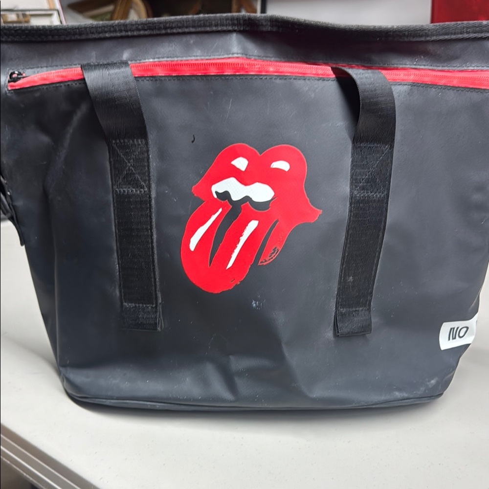 The Rolling Stones Black and Red Duffel Bag with Iconic Logo